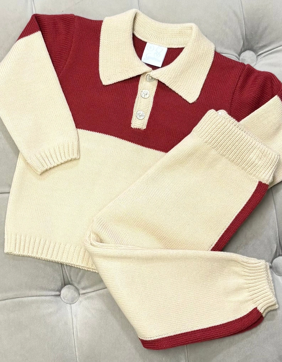 Boys Red Knit Polo Tracksuit, 4 of 3