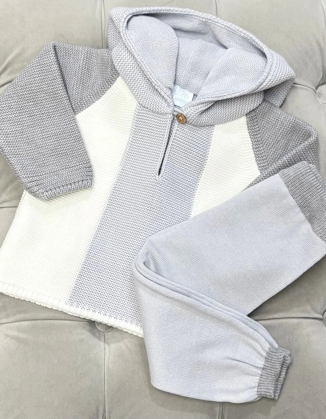 Boys Grey Knit Hooded Tracksuit, 3 of 2
