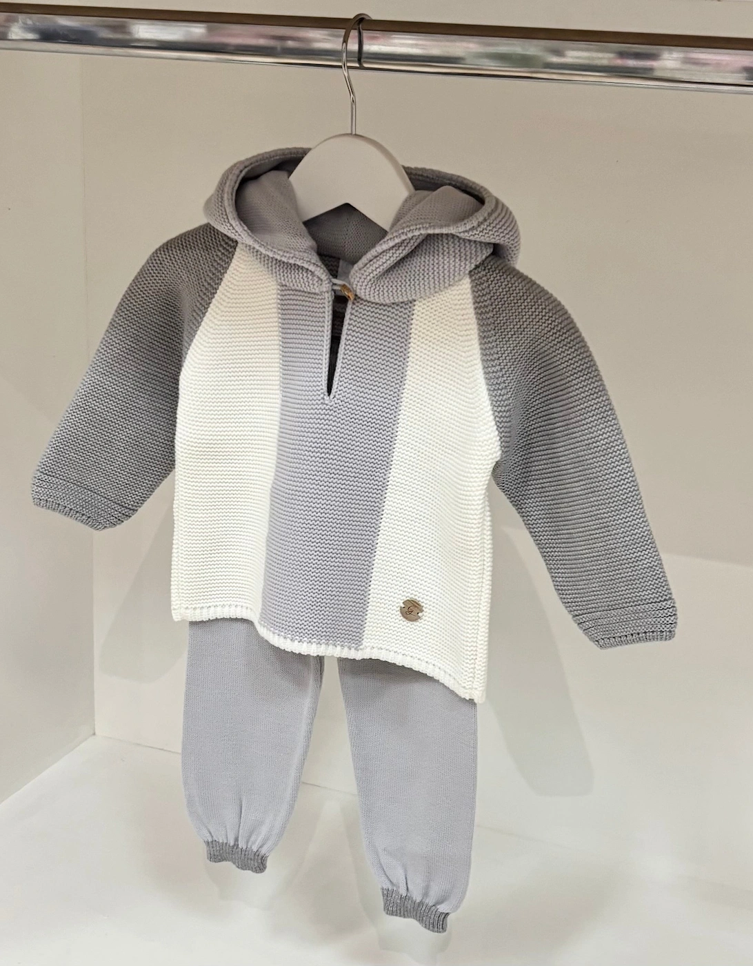 Boys Grey Knit Hooded Tracksuit