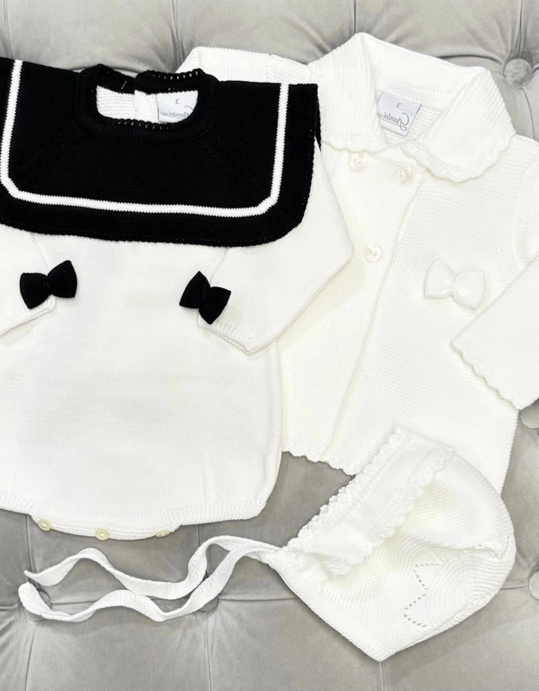 Girls Cream Knit Tie Bonnet