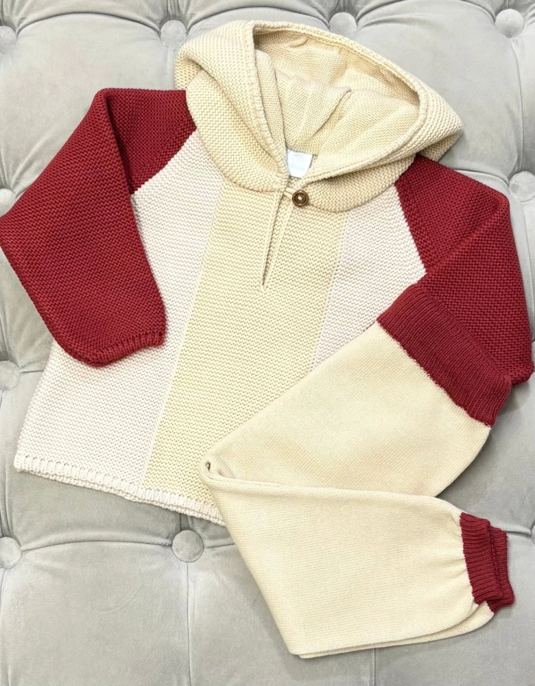 Boys Red Knit Hooded Tracksuit