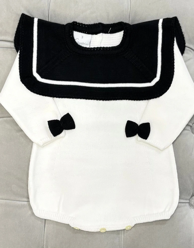 Girls Cream Knit Collared Romper