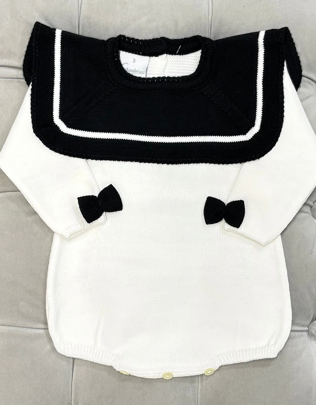 Girls Cream Knit Collared Romper, 5 of 4
