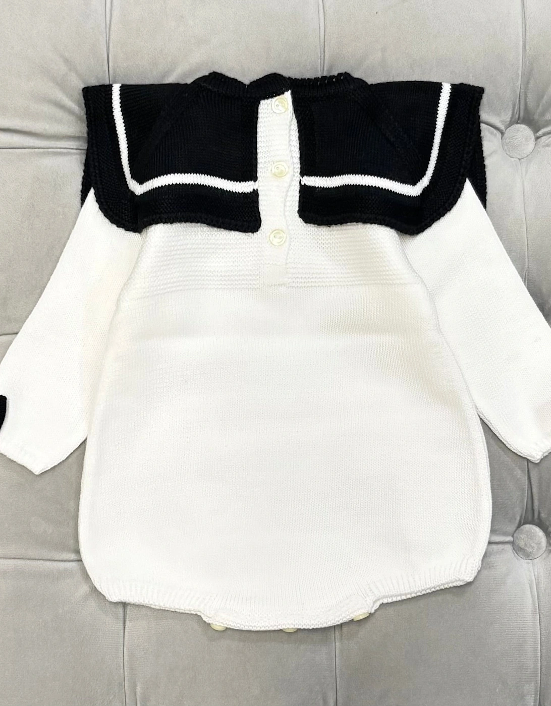 Girls Cream Knit Collared Romper