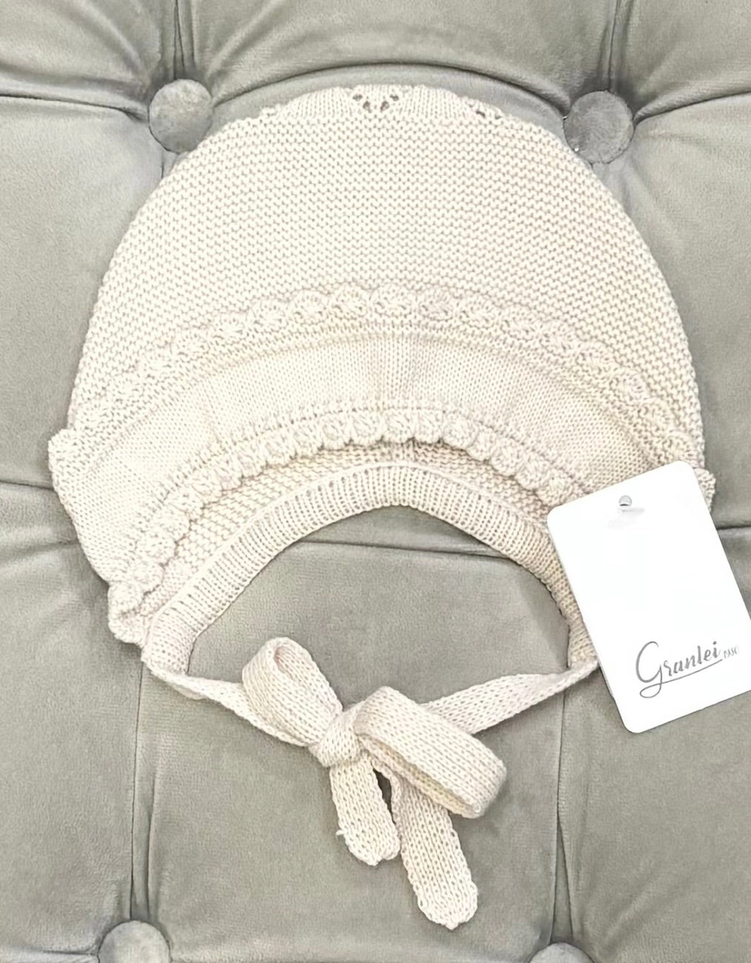 Girls Sand Knit Tie Bonnet, 3 of 2