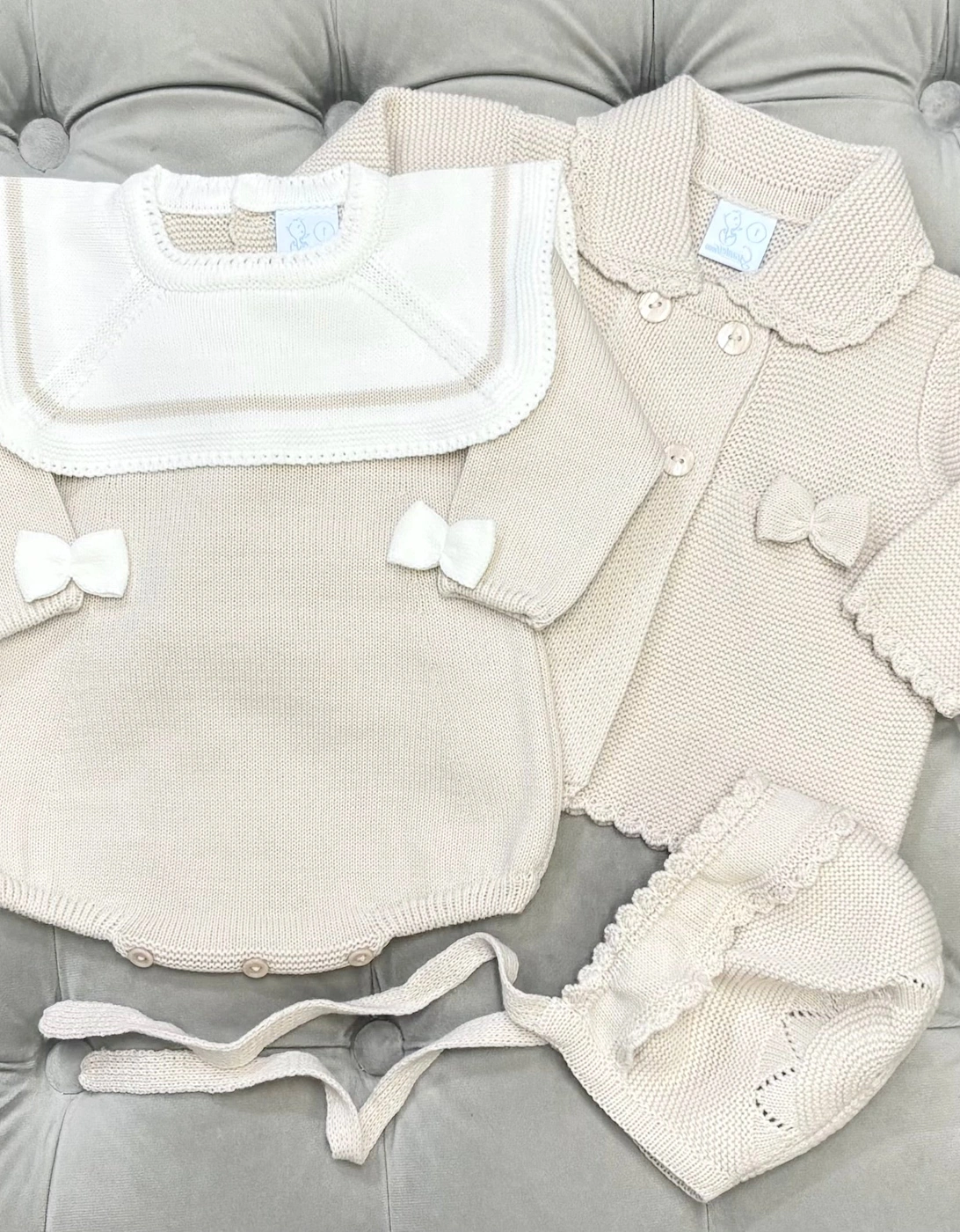 Girls Sand Knit Tie Bonnet