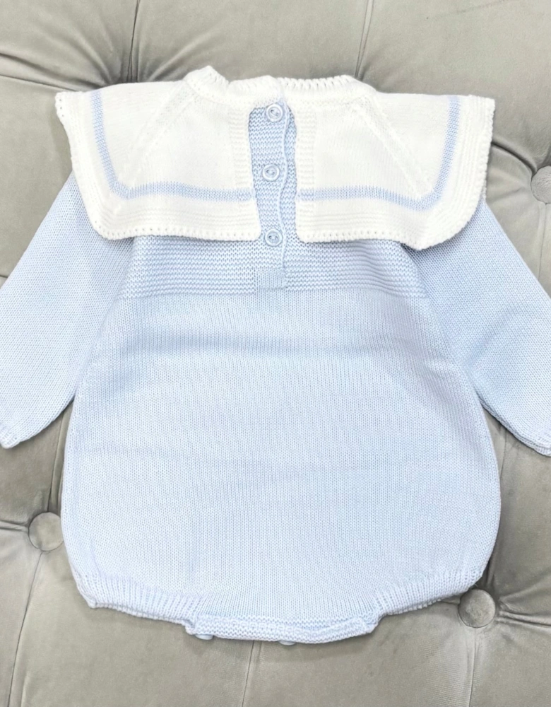 Boys Pale Blue Knit Collared Romper