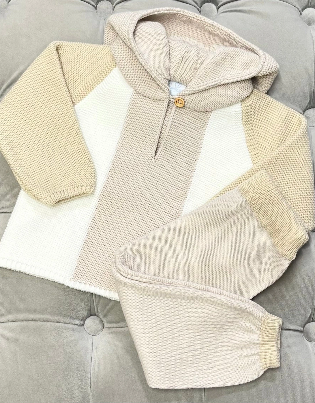 Boys Sand Knit Hooded Tracksuit, 4 of 3