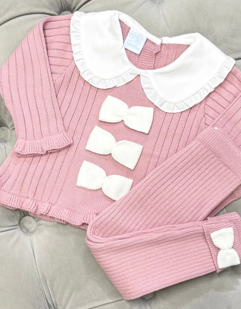 Girls Dusty Pink Knit Ribbed Legging Set