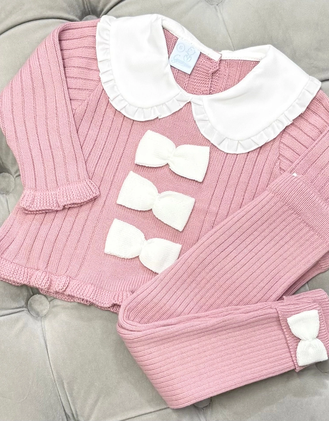 Girls Dusty Pink Knit Ribbed Legging Set, 3 of 2