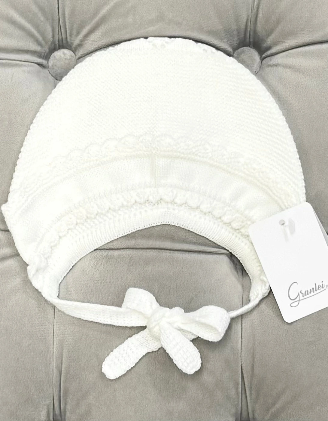 Girls Cream Knit Tie Bonnet, 3 of 2