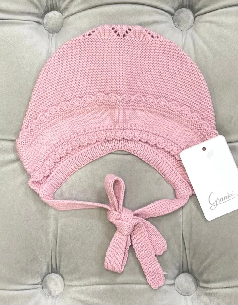 Girls Dusty Pink Knit Tie Bonnet