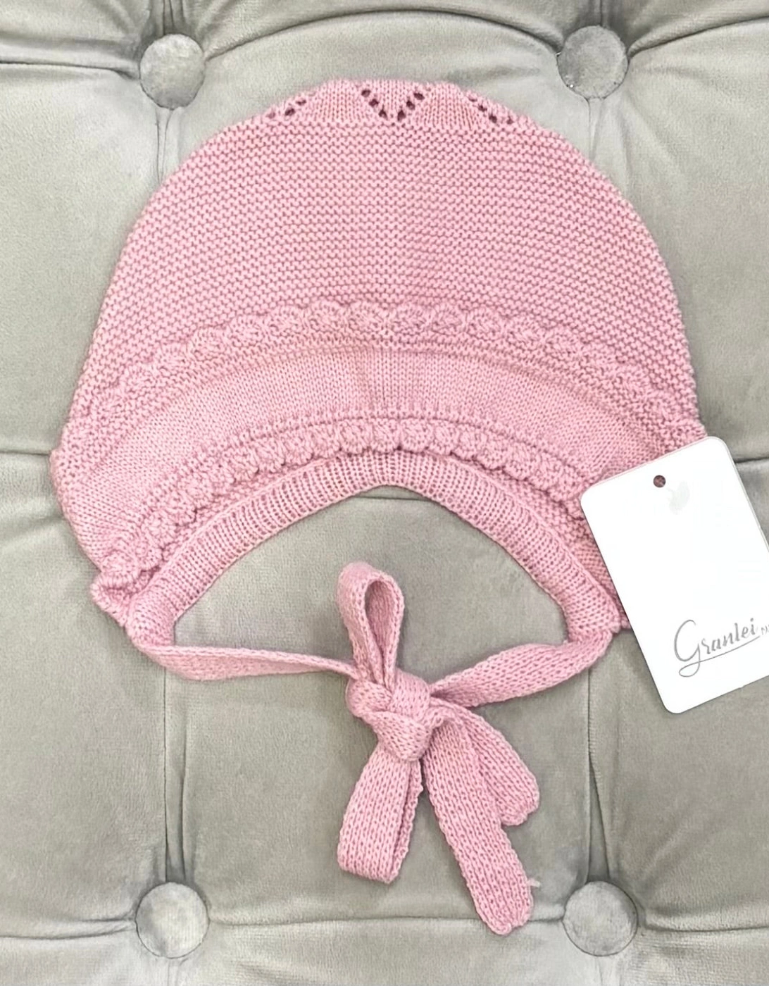 Girls Dusty Pink Knit Tie Bonnet, 3 of 2