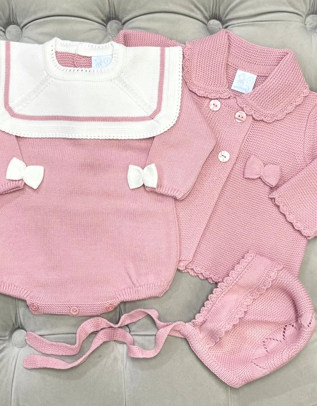 Girls Dusty Pink Knit Tie Bonnet