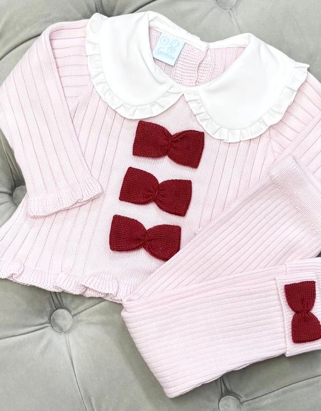 Girls Pale Pink Knit Ribbed Legging Set, 3 of 2