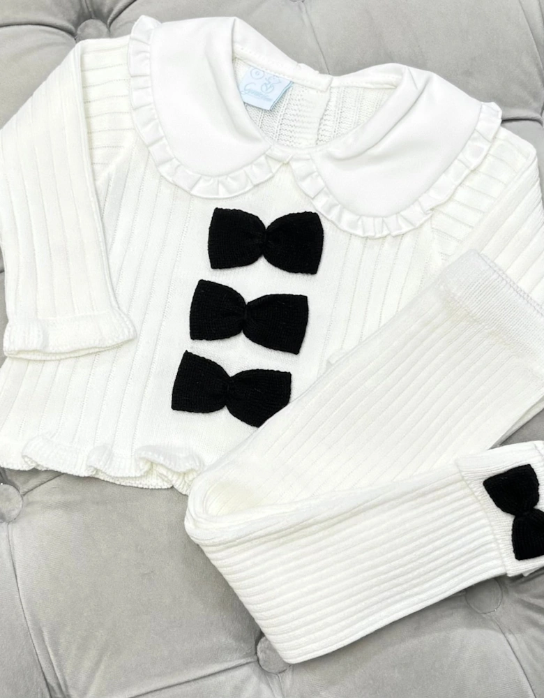 Girls Cream Knit Ribbed Legging Set