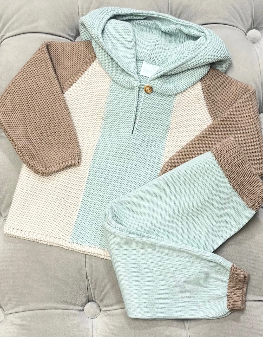 Boys Green Knit Hooded Tracksuit, 3 of 2