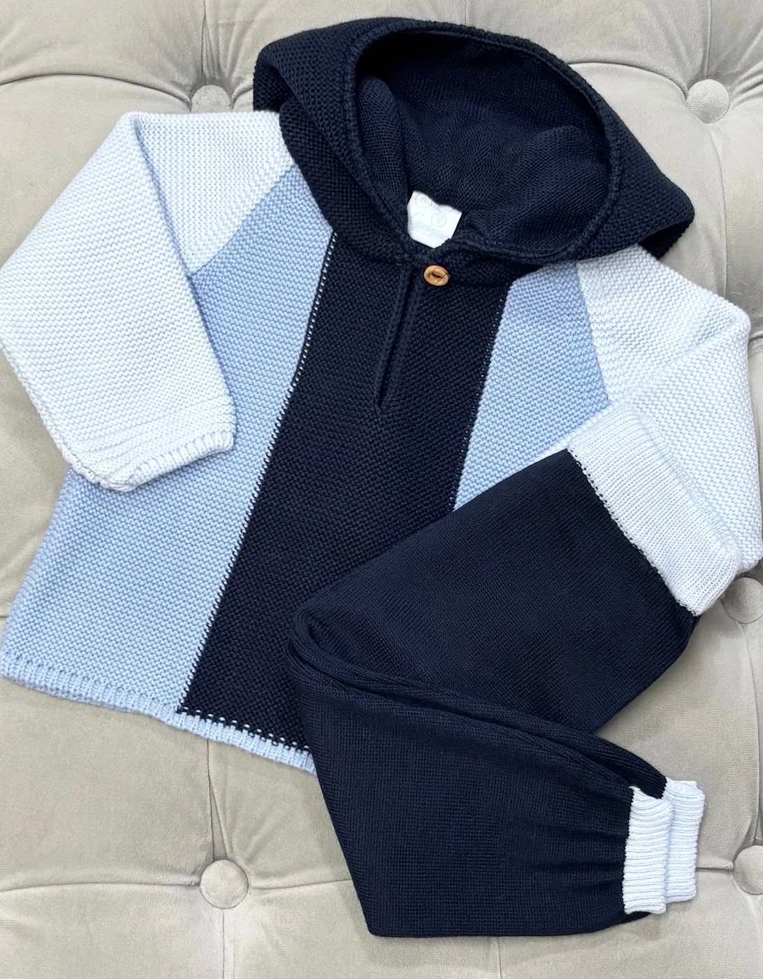 Boys Navy Knit Hooded Tracksuit, 4 of 3