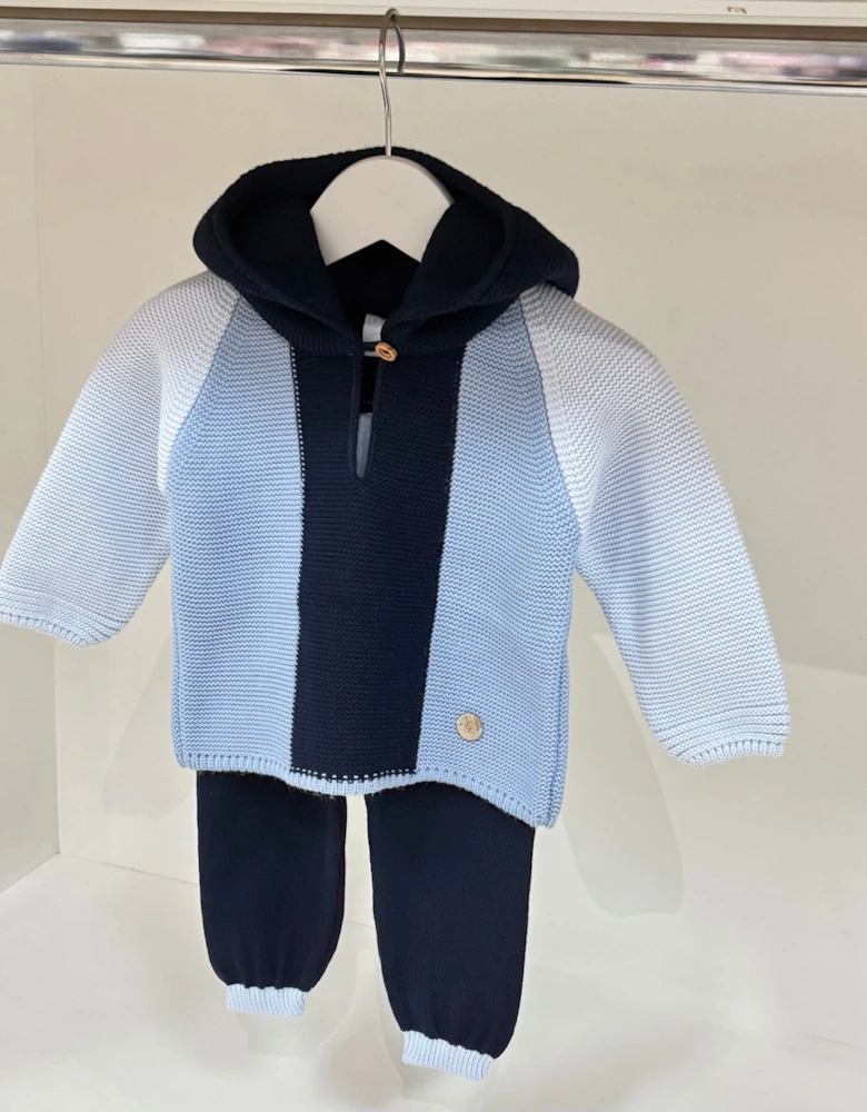 Boys Navy Knit Hooded Tracksuit