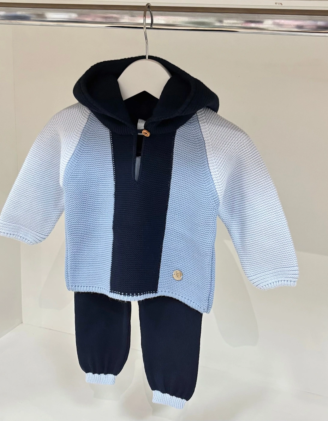 Boys Navy Knit Hooded Tracksuit