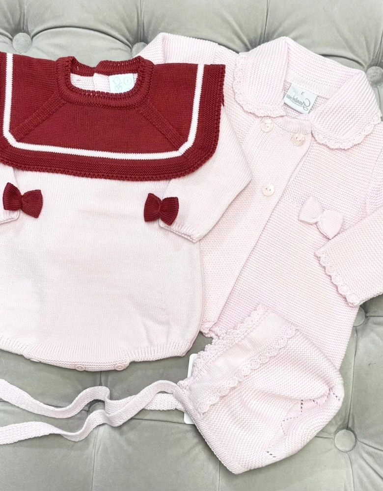 Girls Pale Pink Knit Tie Bonnet