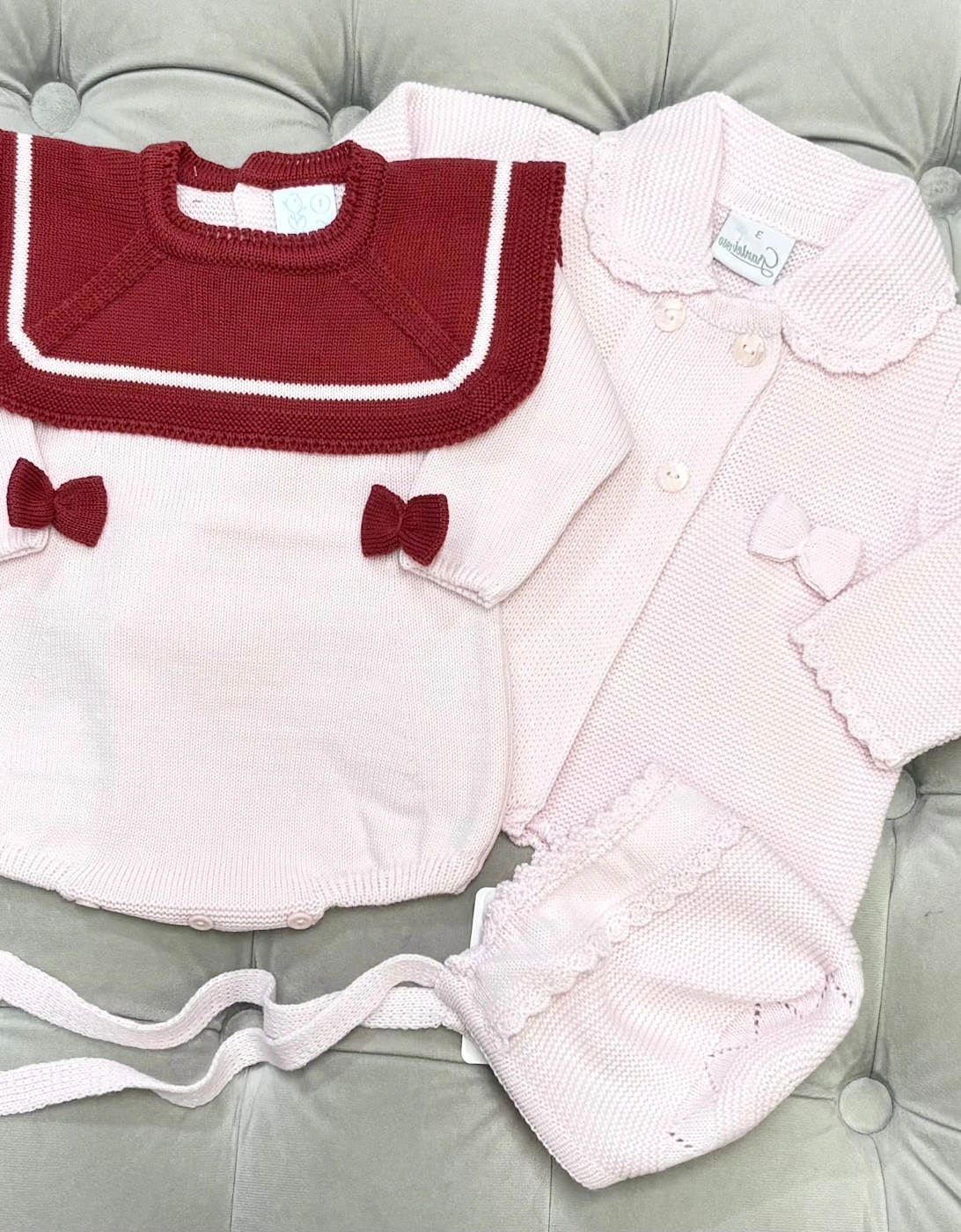 Girls Pale Pink Knit Tie Bonnet