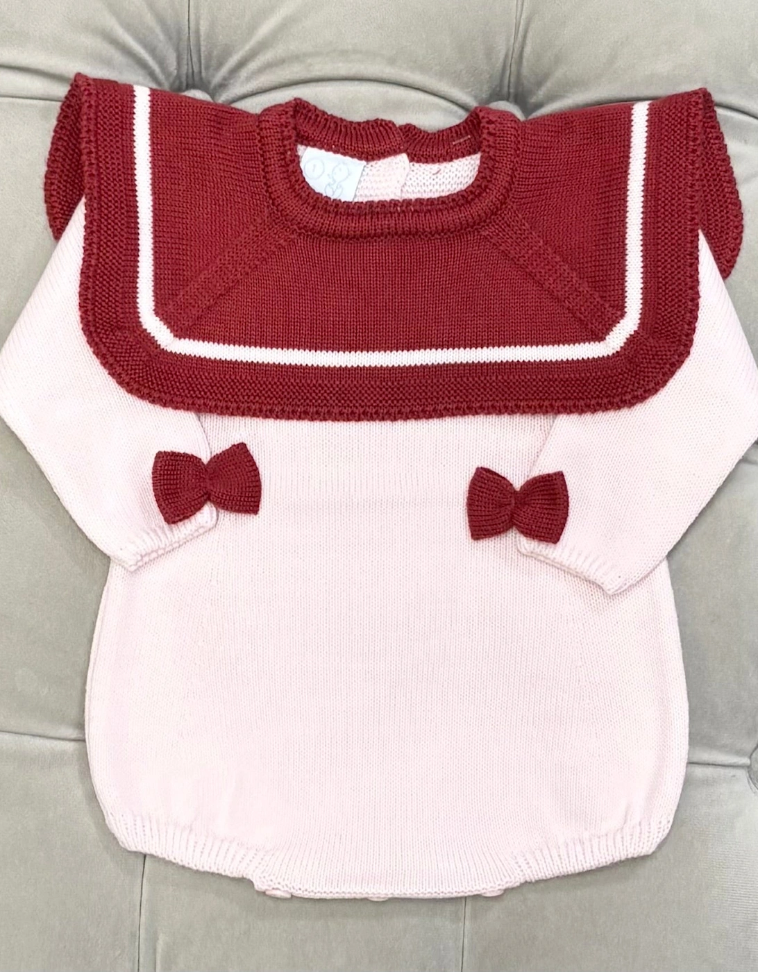 Girls Pale Pink Knit Collared Romper, 5 of 4