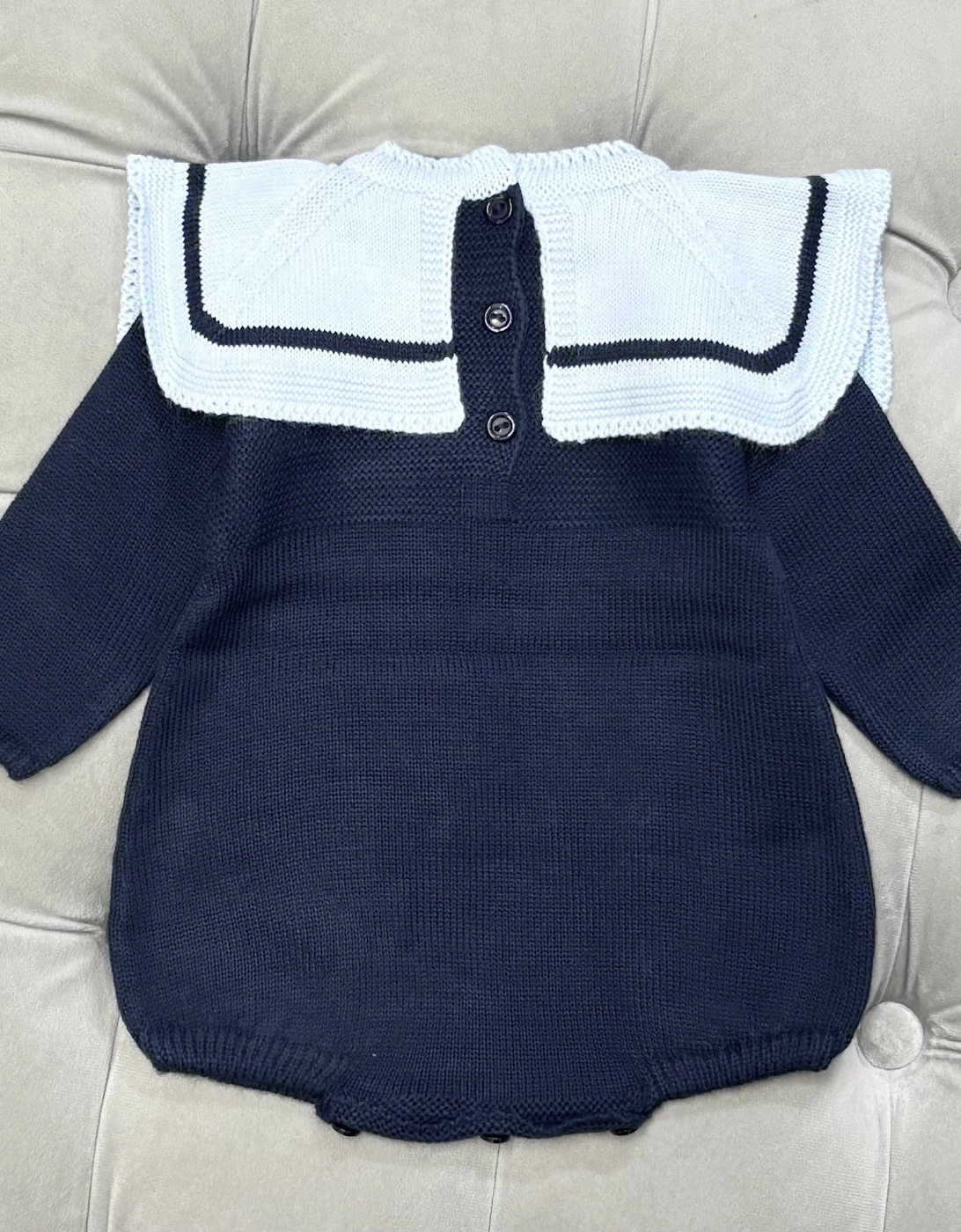 Boys Navy Knit Collared Romper