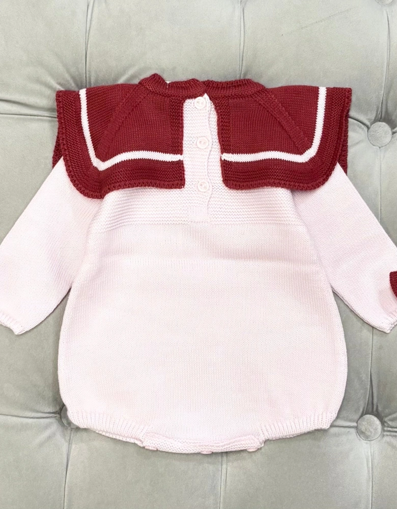 Girls Pale Pink Knit Collared Romper