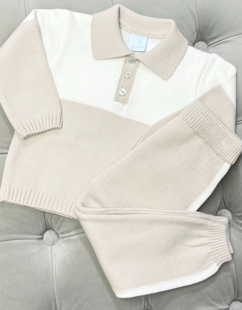 Boys Sand Knit Polo Tracksuit