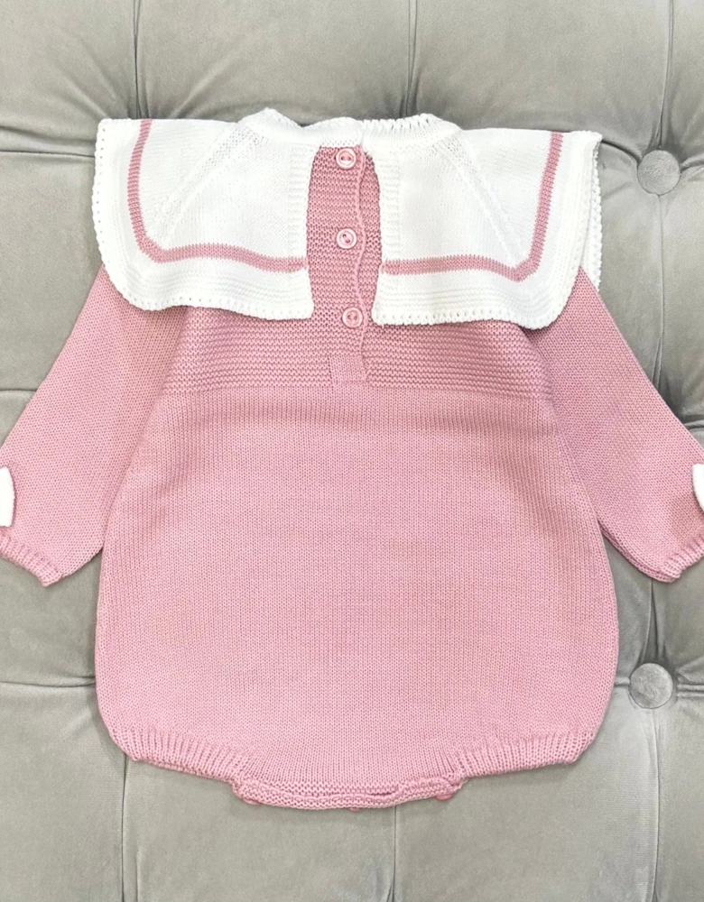 Girls Dusty Pink Knit Collared Romper