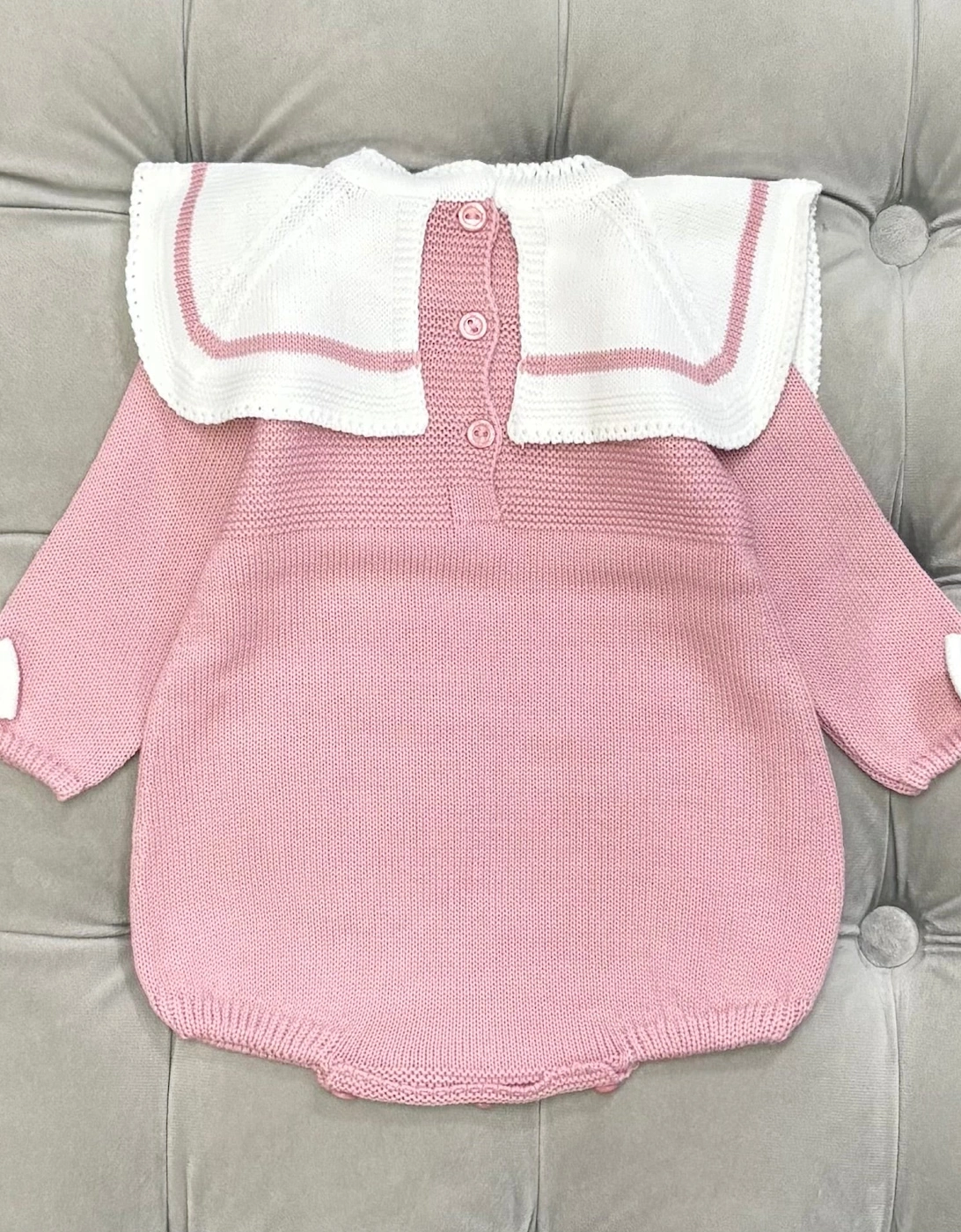 Girls Dusty Pink Knit Collared Romper