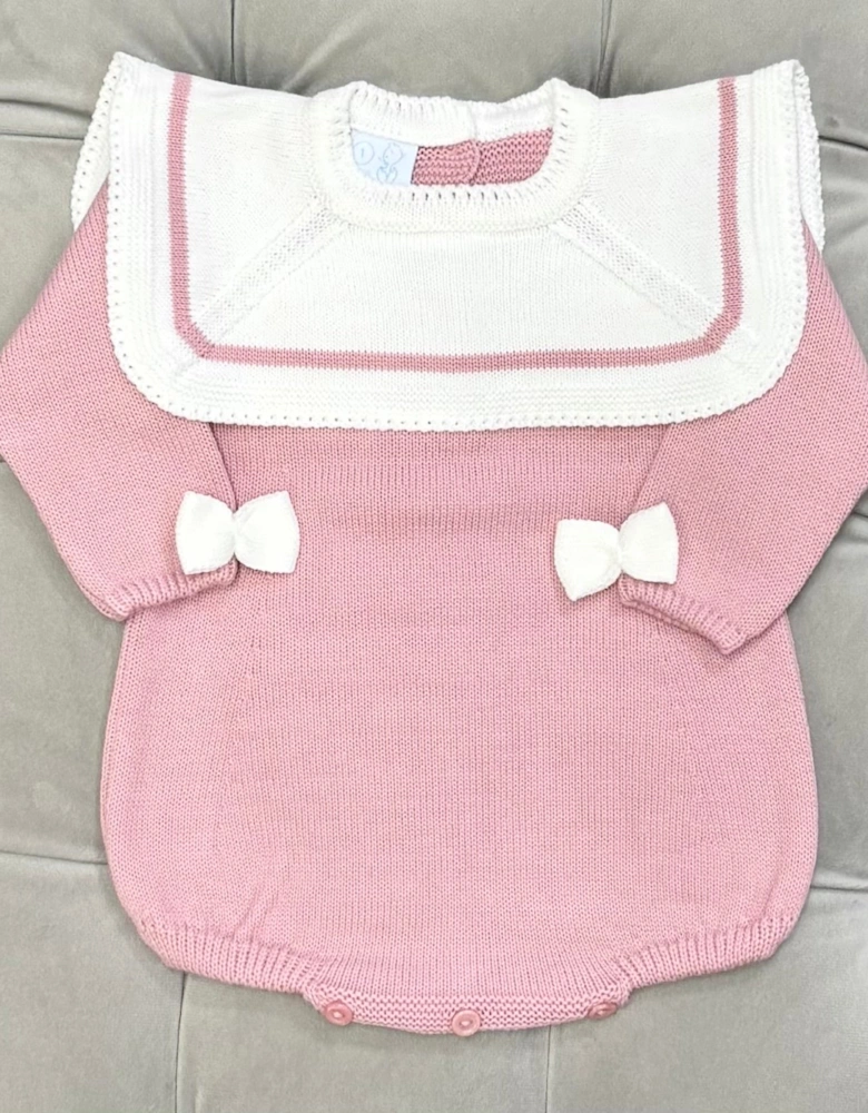 Girls Dusty Pink Knit Collared Romper