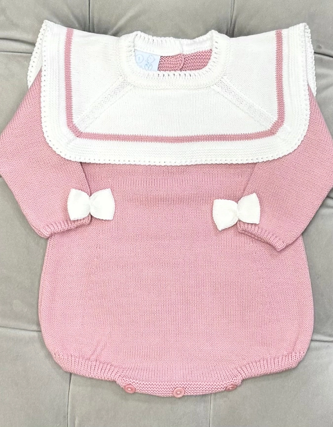 Girls Dusty Pink Knit Collared Romper, 5 of 4