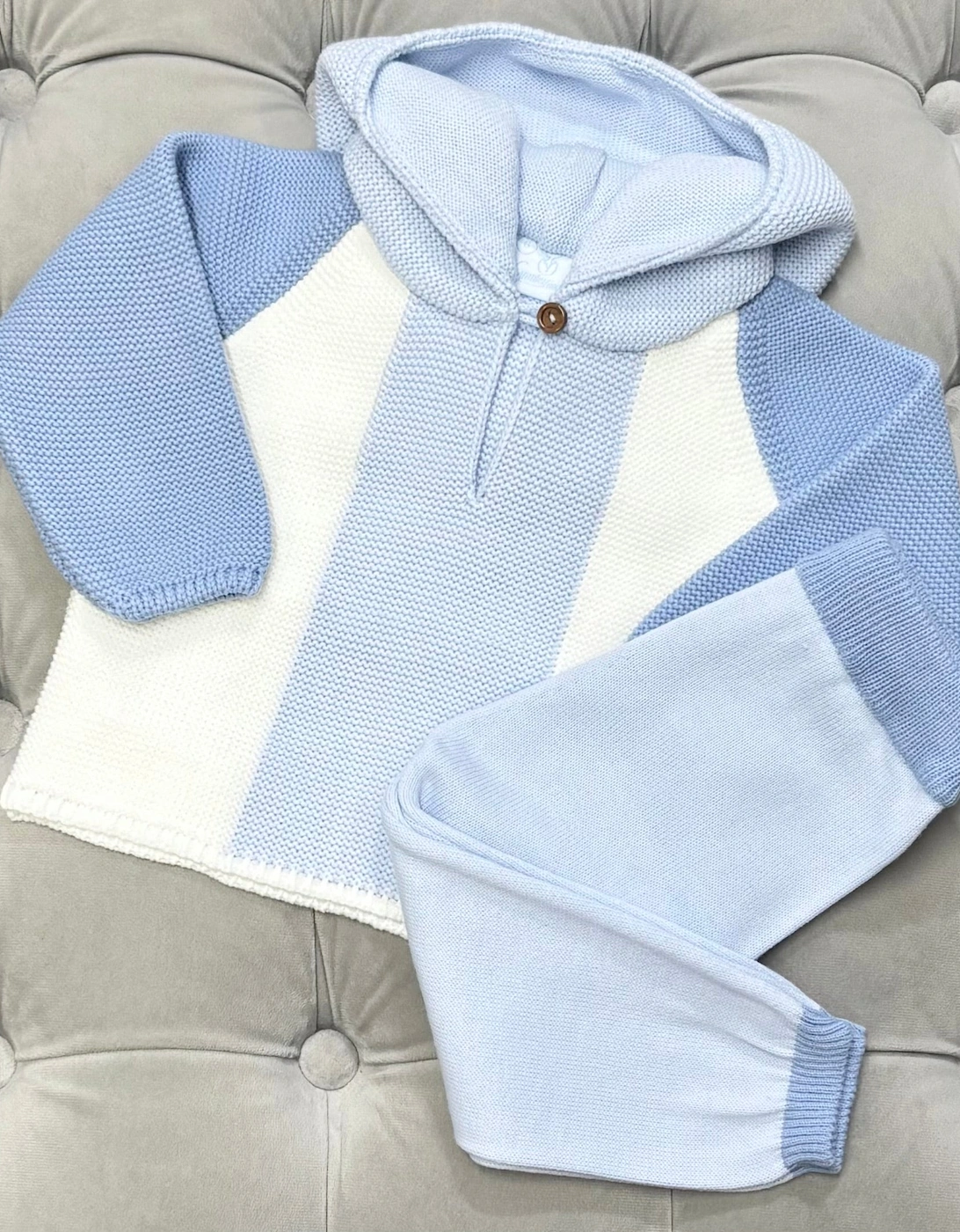 Boys Pale Blue Knit Hooded Tracksuit, 4 of 3
