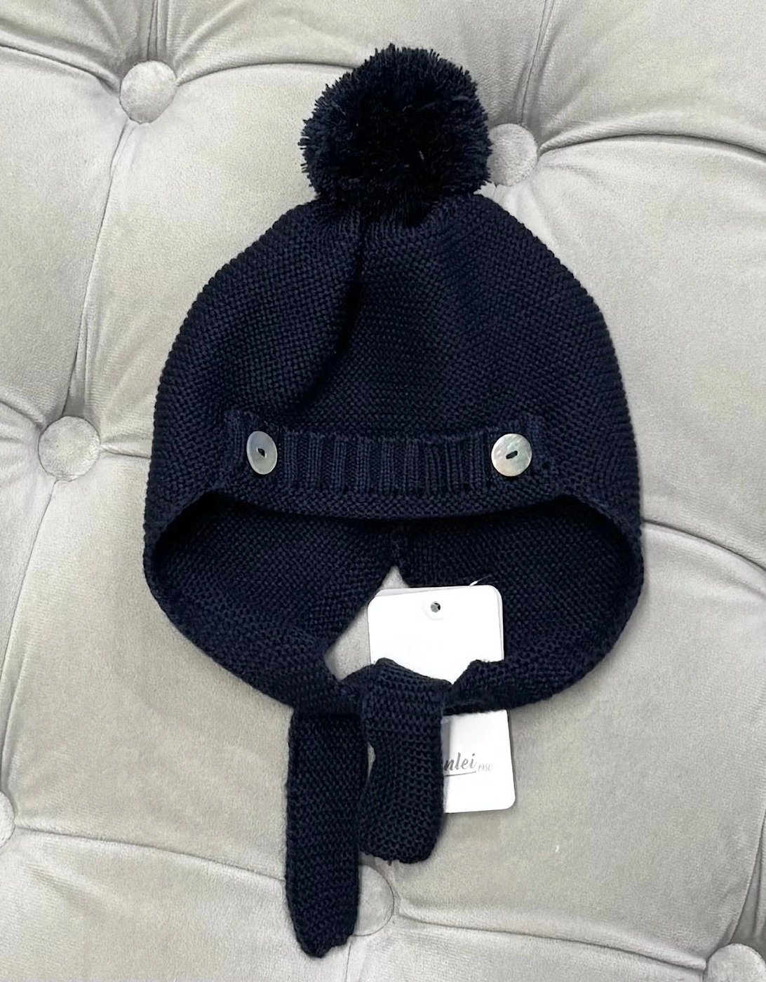 Boys Navy Knit Tie Hat, 4 of 3