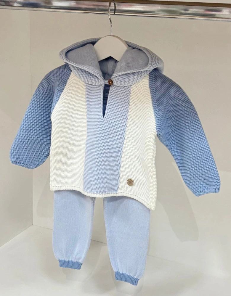 Boys Pale Blue Knit Hooded Tracksuit