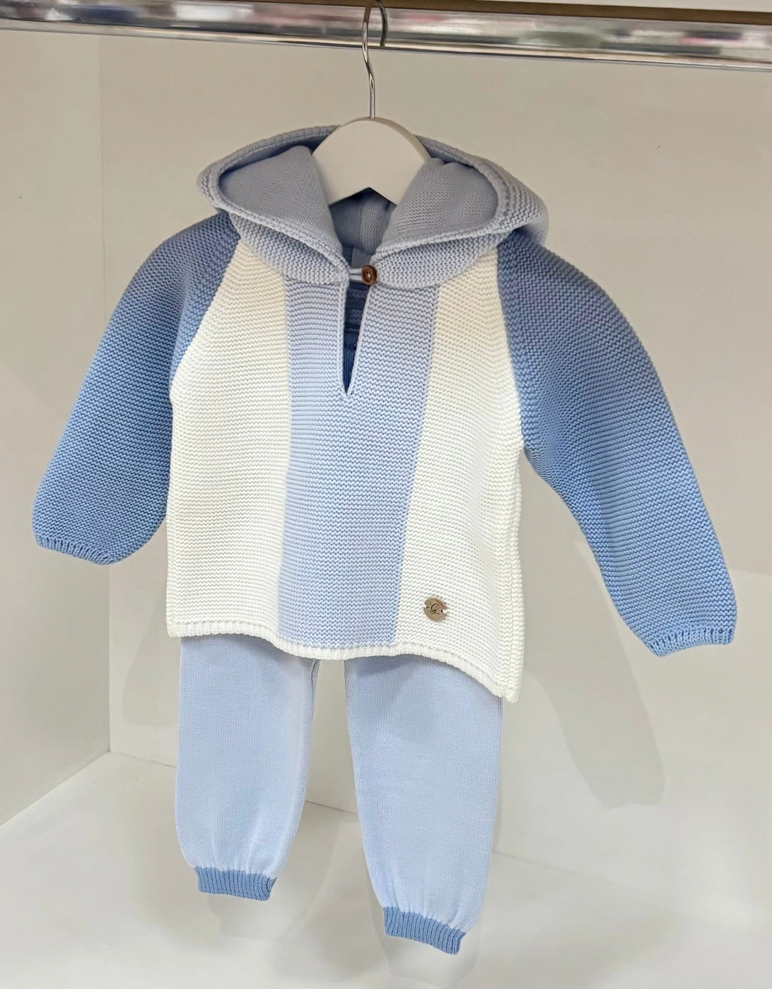 Boys Pale Blue Knit Hooded Tracksuit
