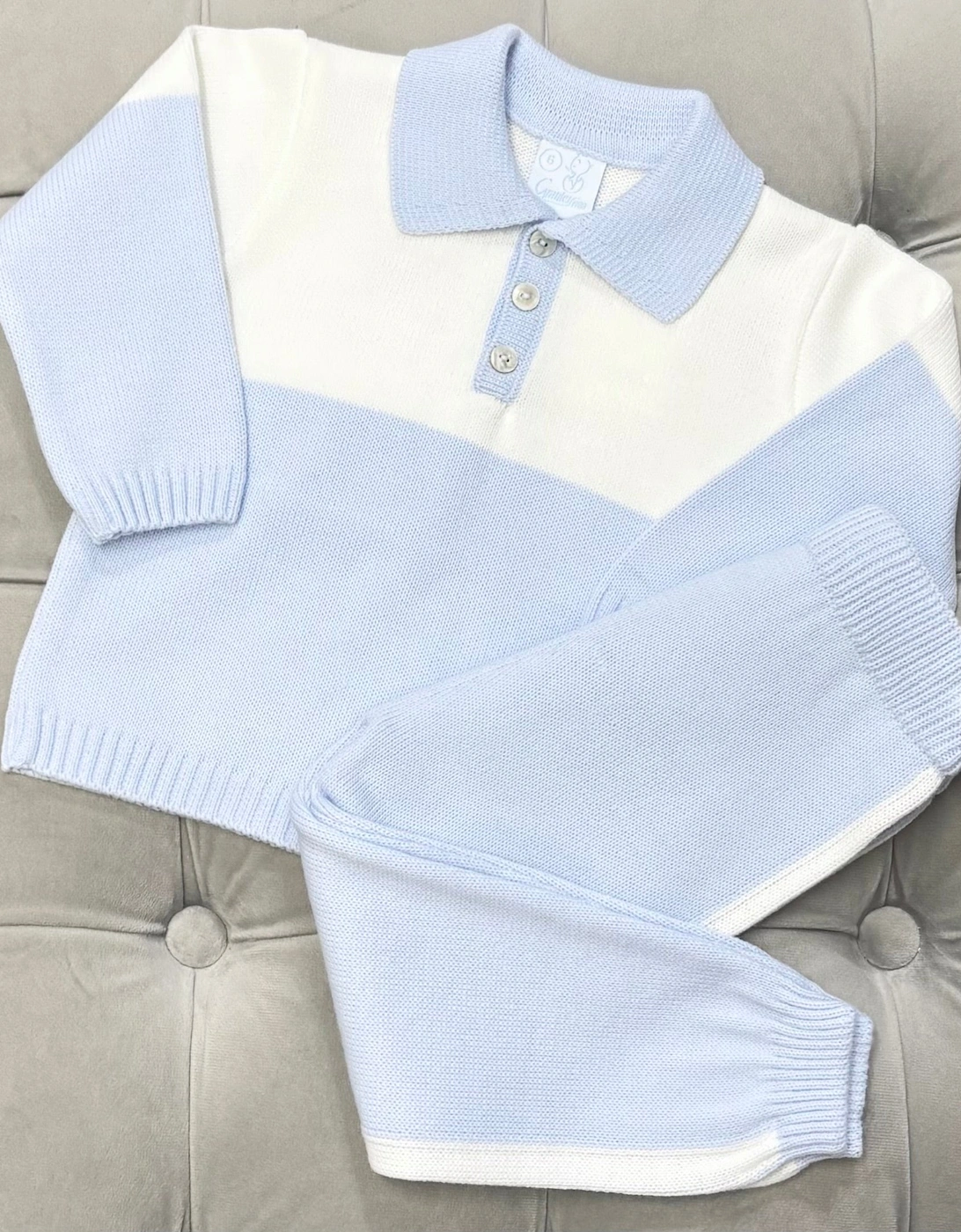 Boys Pale Blue Knit Polo Tracksuit, 4 of 3