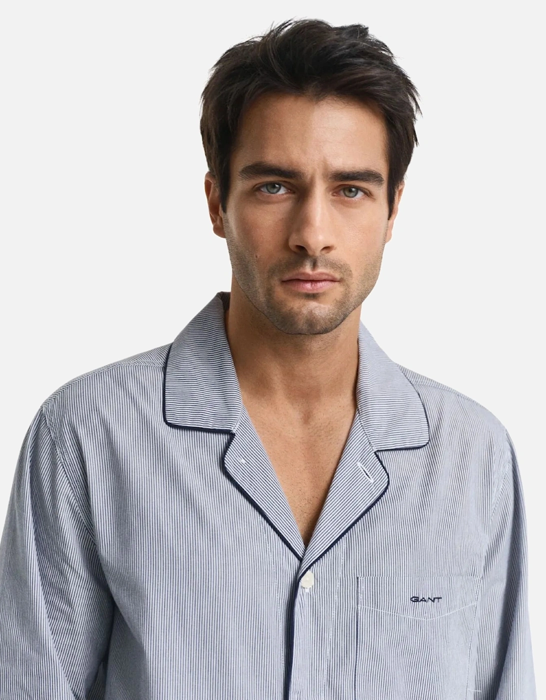Striped Cotton Poplin Pyjamas Gift Set, Persian Blue