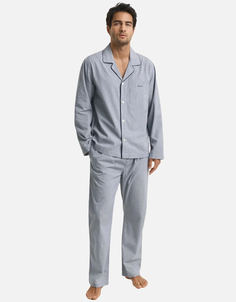 Striped Cotton Poplin Pyjamas Gift Set, Persian Blue