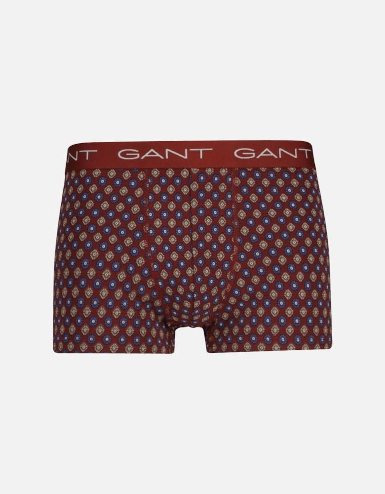 3-Pack Geometric Print Boxer Trunks, Burgundy/grey