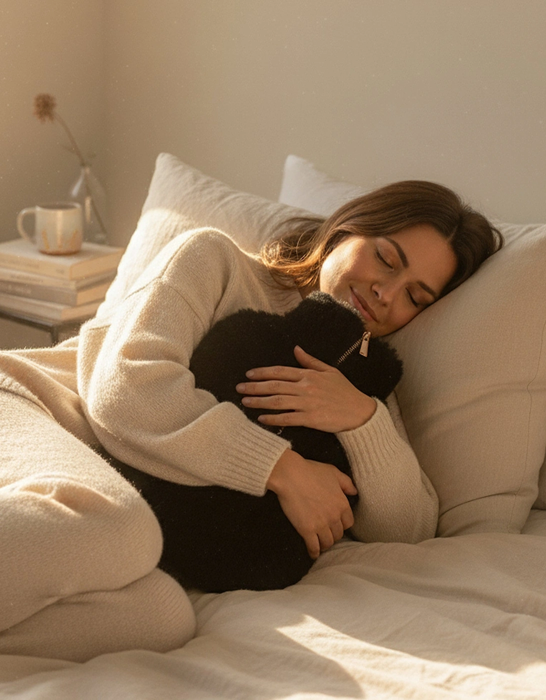 IRIS Sheepskin Hot Water Bottle Black