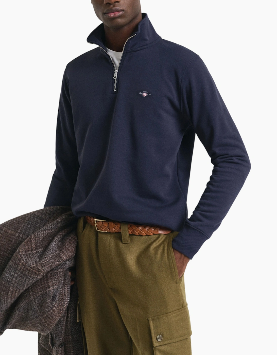Gant Men's Navy Sweatshirt Embroidered Shield Half Zip Pullover Winter Jumper Black - Size 40