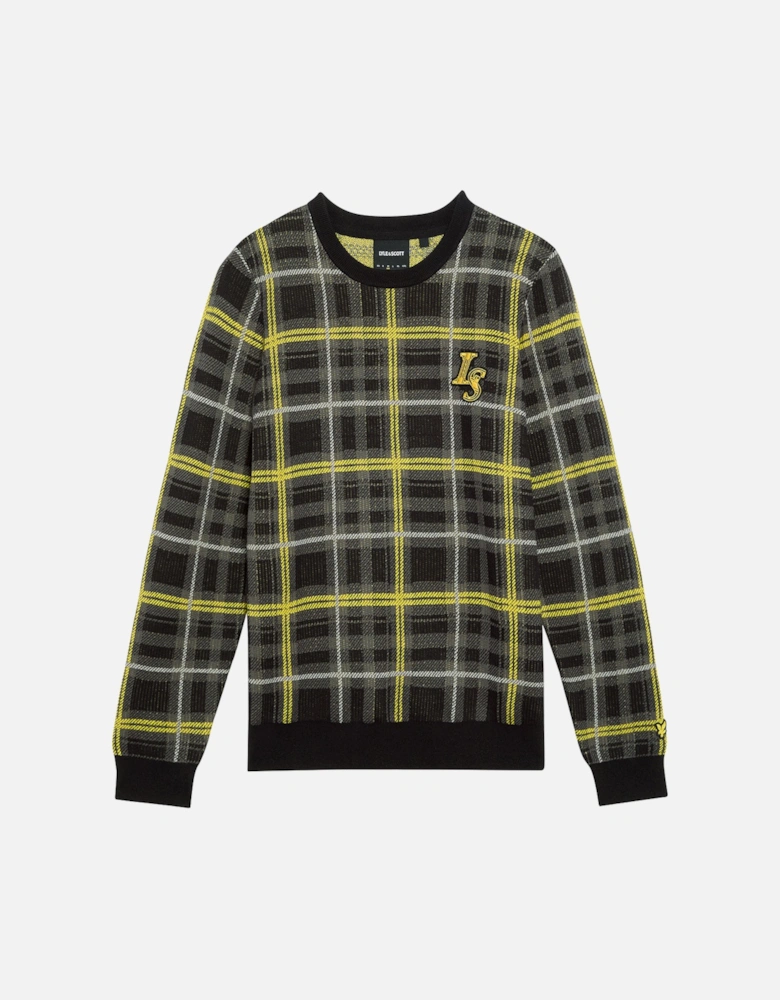 Lyle & Scott Ribbed Jacquard Tartan Crew Neck - Z865 Jet Black