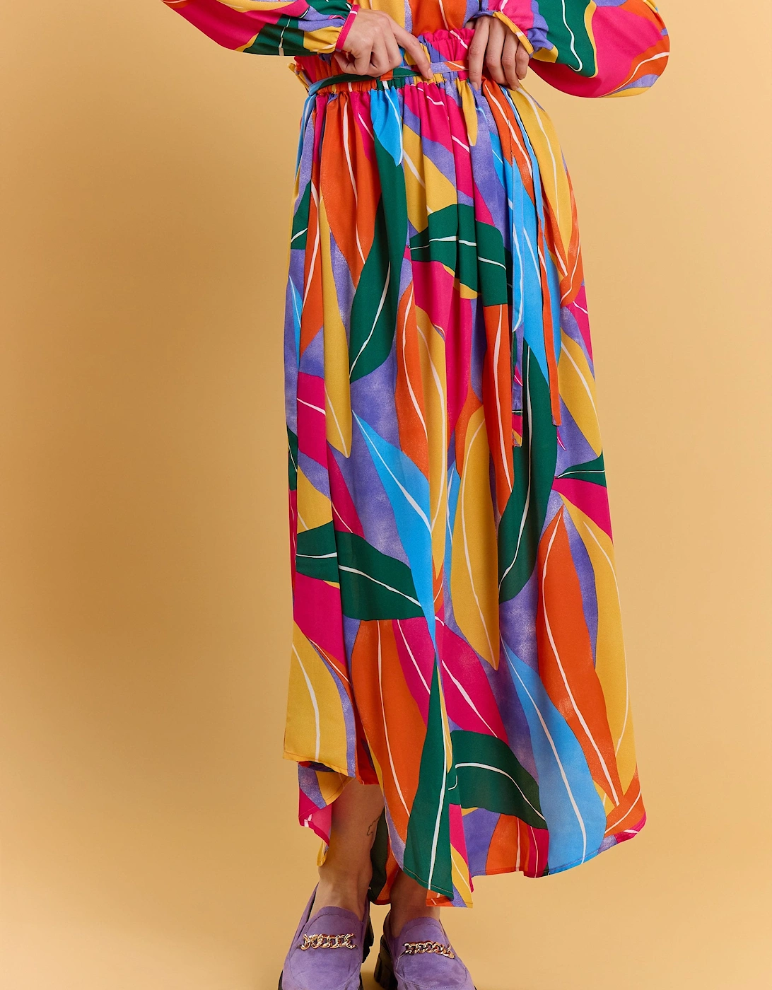 Tencel Blend Multi Print Maxi Skirt