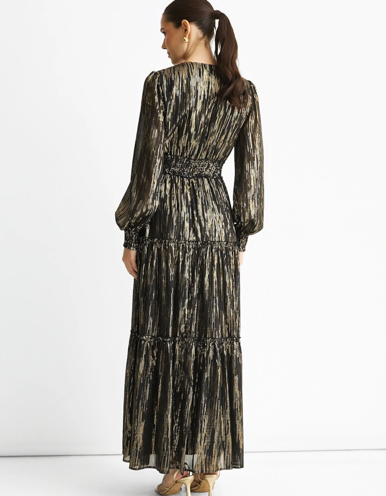 Black Lurex Chiffon Occassion Tiered Maxi Dress