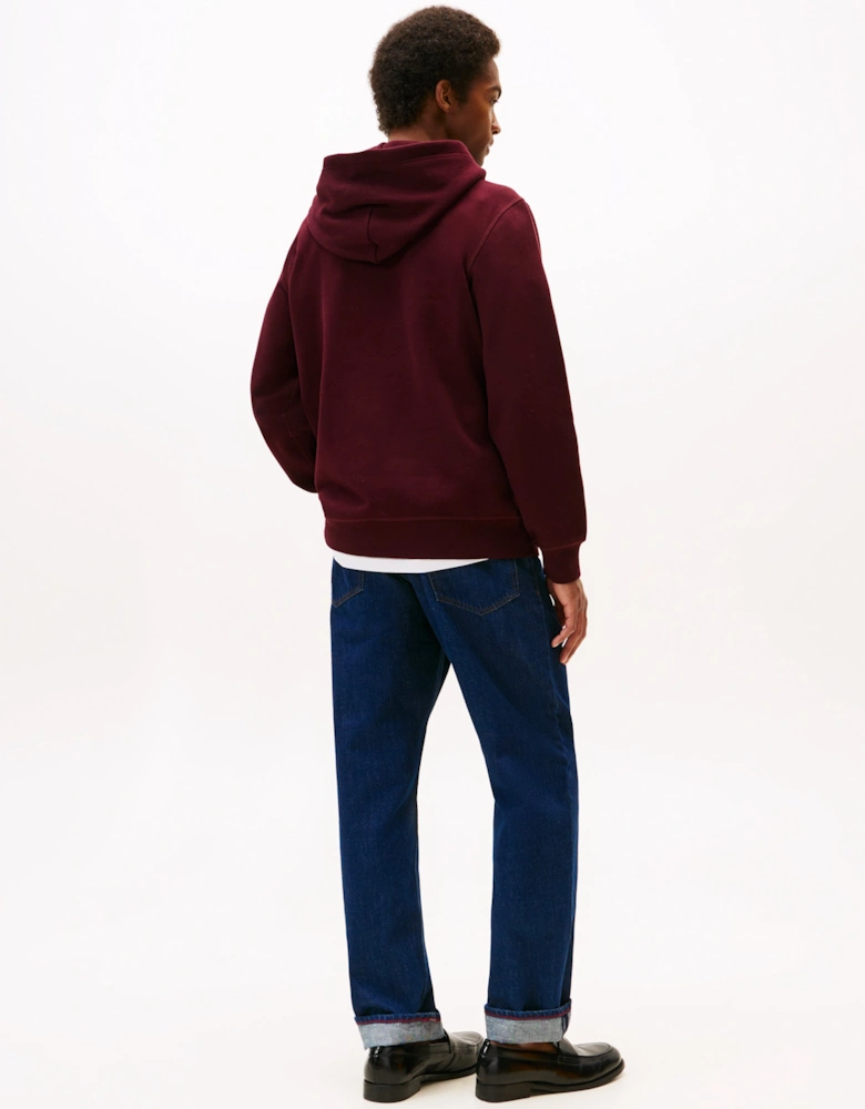 Essential Flag Embroidery Mens Fleece Hoodie - Deep Burgundy
