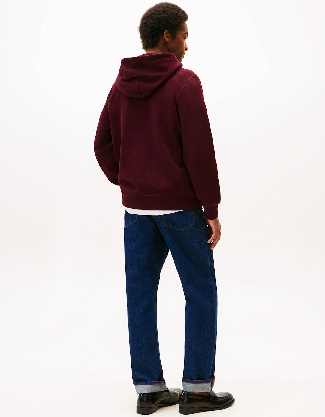 Essential Flag Embroidery Mens Fleece Hoodie - Deep Burgundy