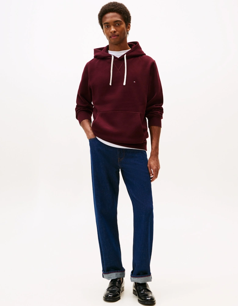 Essential Flag Embroidery Mens Fleece Hoodie - Deep Burgundy